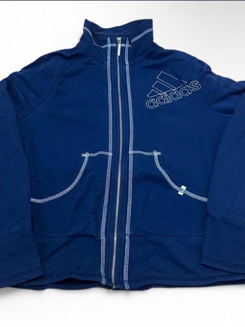Women’s Adidas Navy and White Y2K style jacket